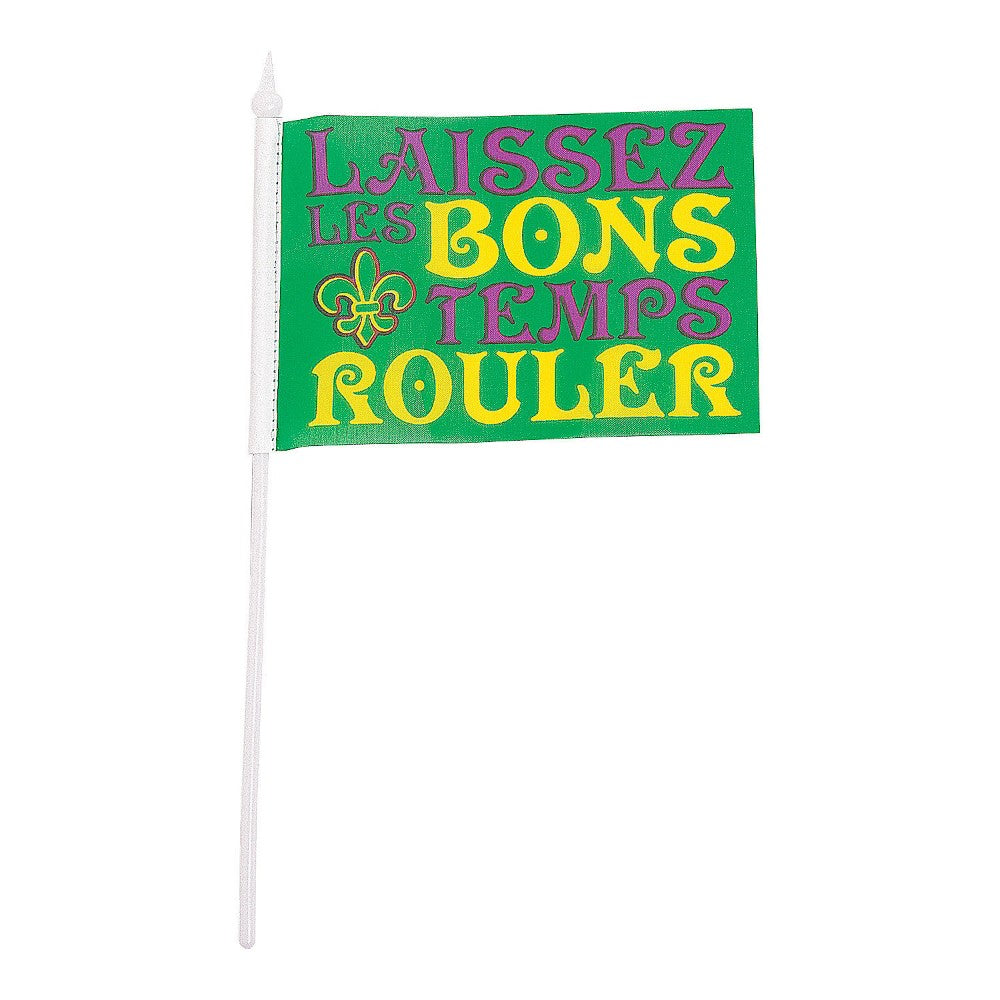 Mardi Gras Flags (Per Dozen) - Mardi Gras. Each 6" X 4" Polyester Flag Is On A Plastic Stick. #13758209
