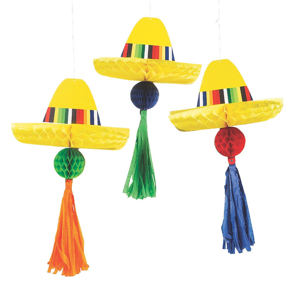 Honeycomb Tissue Sombreros With Tassels #13944119
