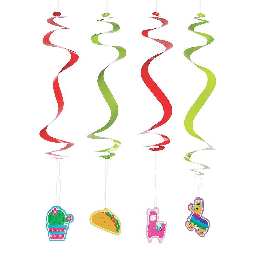 Fiesta Hanging Swirl Decorations - 12 Pc. - Special Event – Cinco De Mayo. Includes String Hangers And Paper Cutouts. 20" #13838969