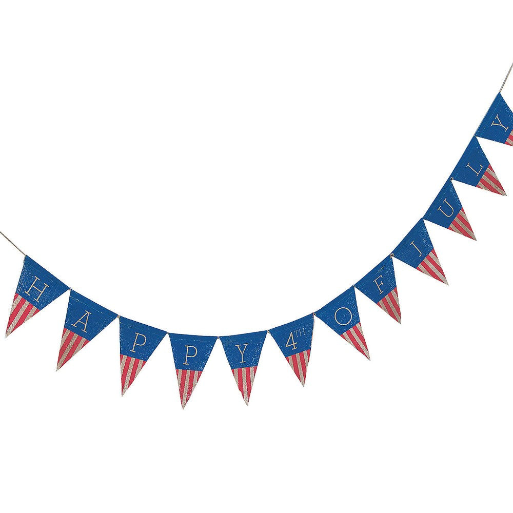 Happy 4Th Of July Burlap Garland - Special Event – 4Th Of July. 6 Ft. With 5" X 7" Pennants. #13768053