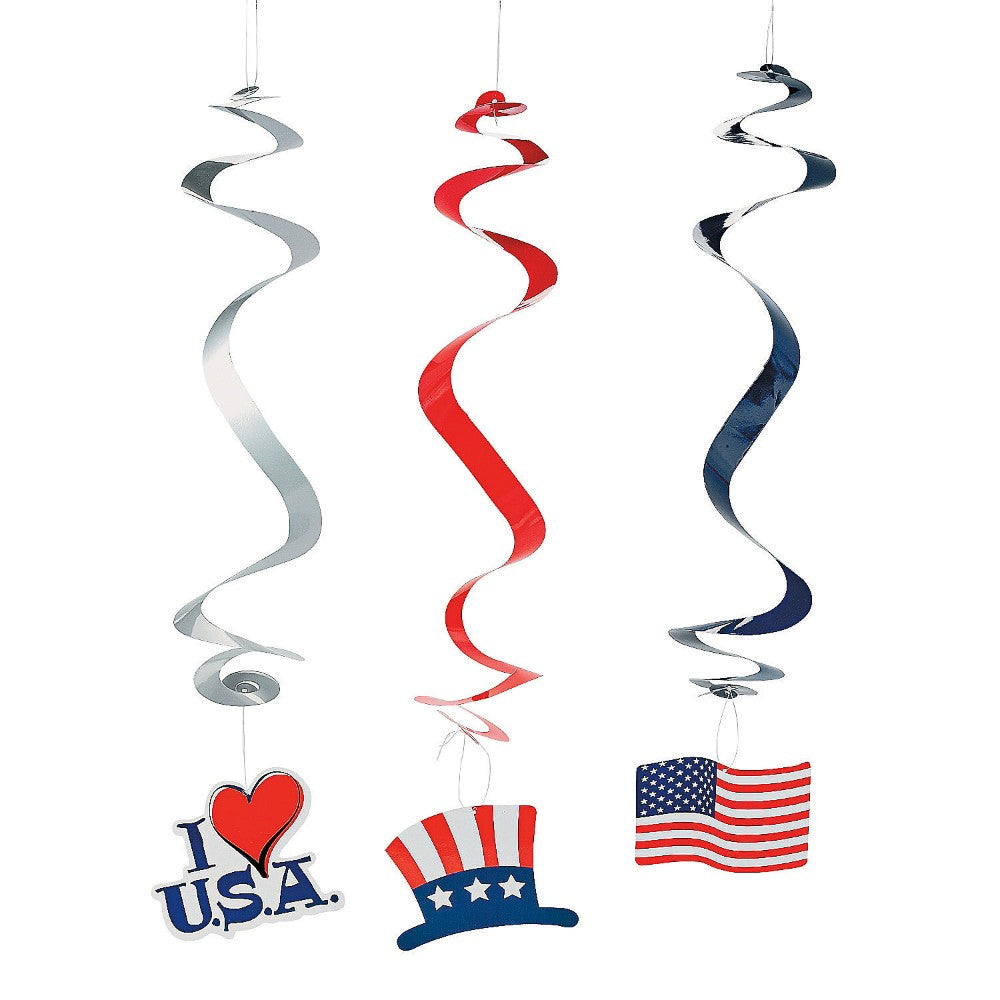 Patriotic Icon Hanging Swirl Decorations - 12 Pc #35/892