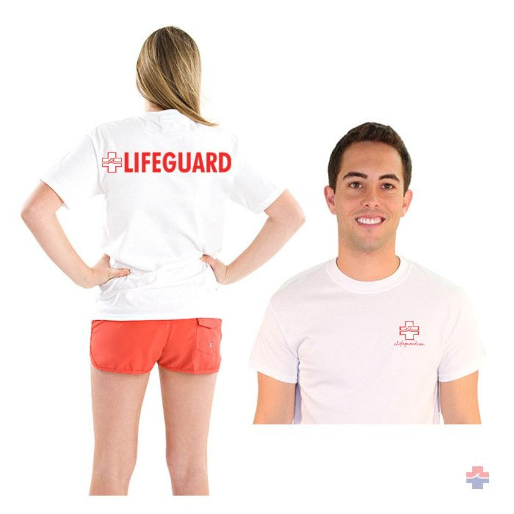 T-Shirt, Round Neck, Short Sleeve, Life Guard, White, Md 1016