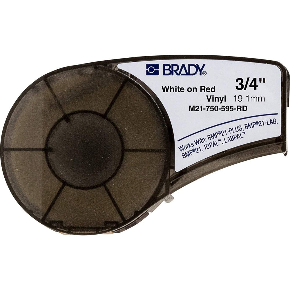 Label Tape, Cartridge, Vinyl, Red, 0.75 Inches X 21 Feet M21-750-595-RD