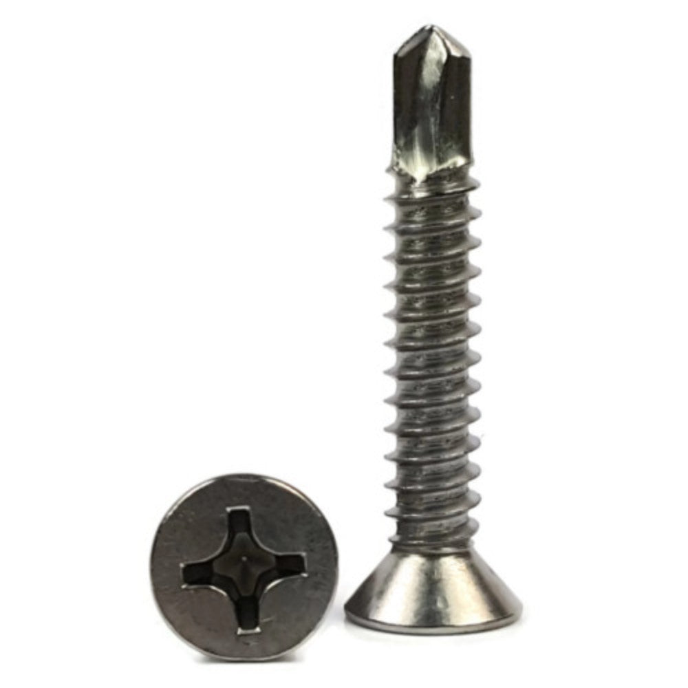 Screw, Phillips, Flat Head, Self-Drilling, Stainless Steel, #8-18 X 1-1/4 Inches