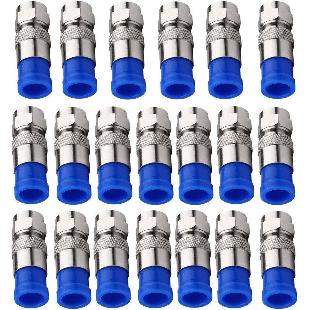 Esumic® Rg6 F Type Compression Snap Seal Plug Connector Coax Coaxial Compression Fitting 20Pack (Blue)