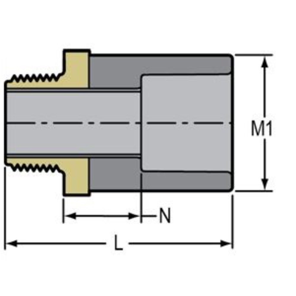 Male Adapter, Pressure Fittings, Cpvc & Brass, Standard, Spigot X Mipt, Sch- 40, Off-White, 110 Mm 6.25
