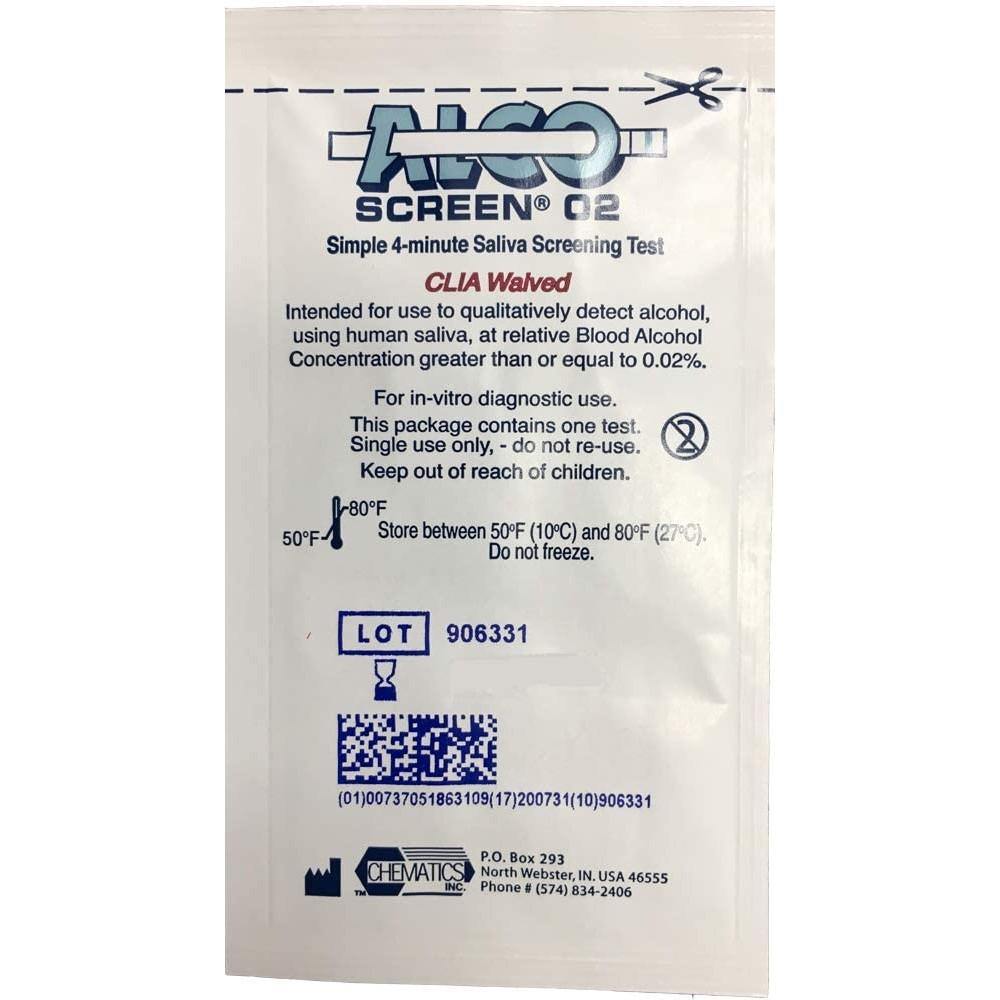 Alcoscreen 02 Clia Waved Saliva Alcohol Test Strip - (24 Test Strips / Box) 56024 - 9102 - TagTorch