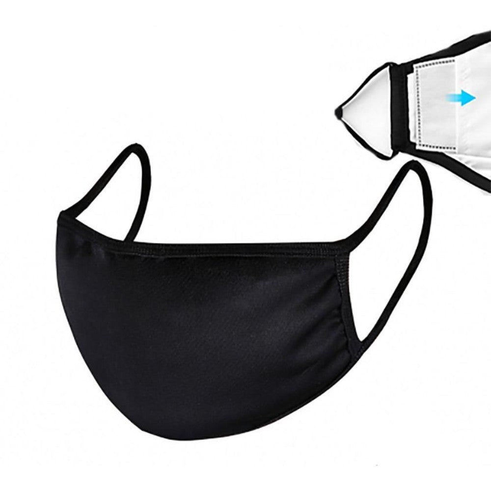 Mask, Air Filtering, Washable, Polyester Cotton Mix, Black, 19 X 13 Cm