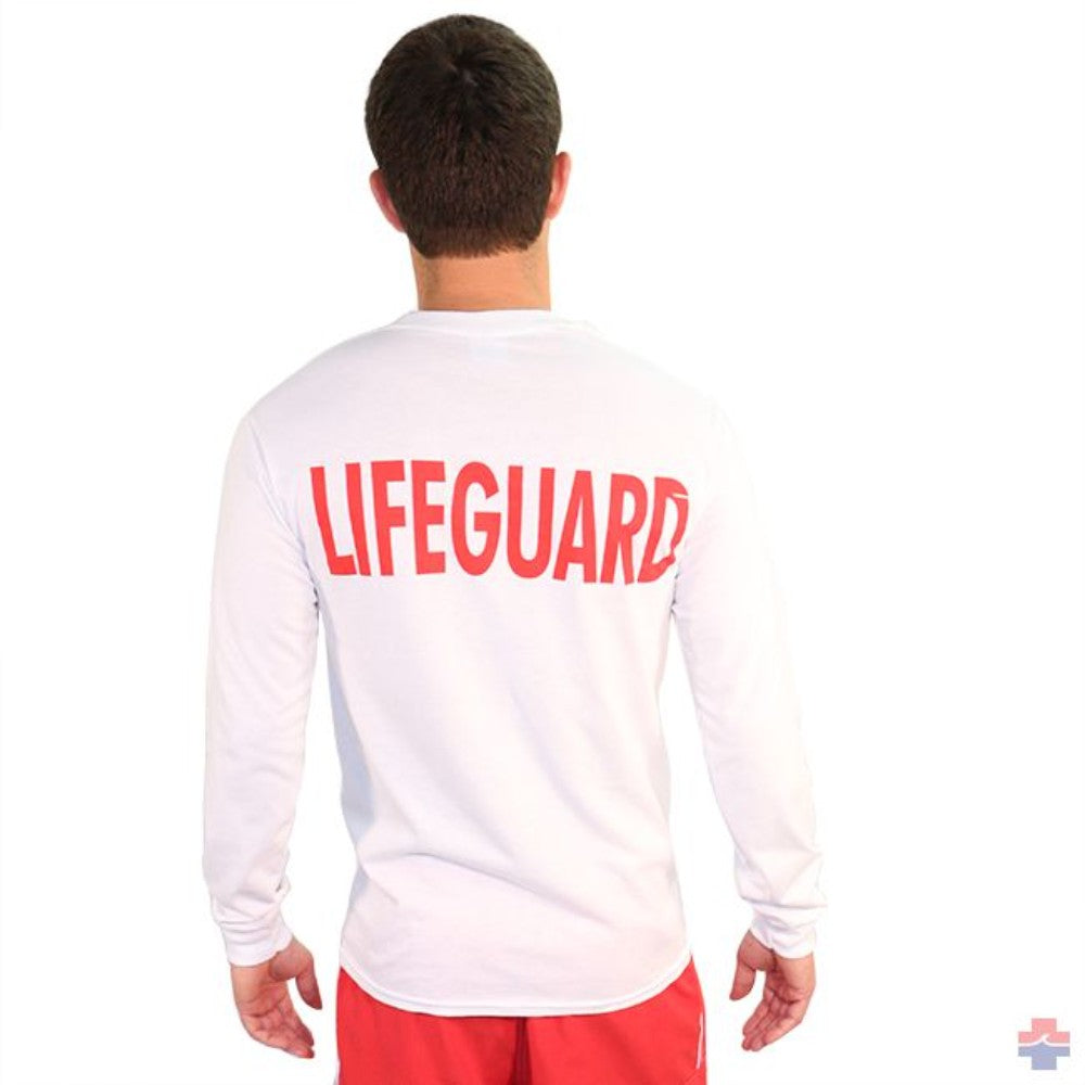 T-Shirt, Round Neck, Long Sleeve, Life Guard, White, 6174