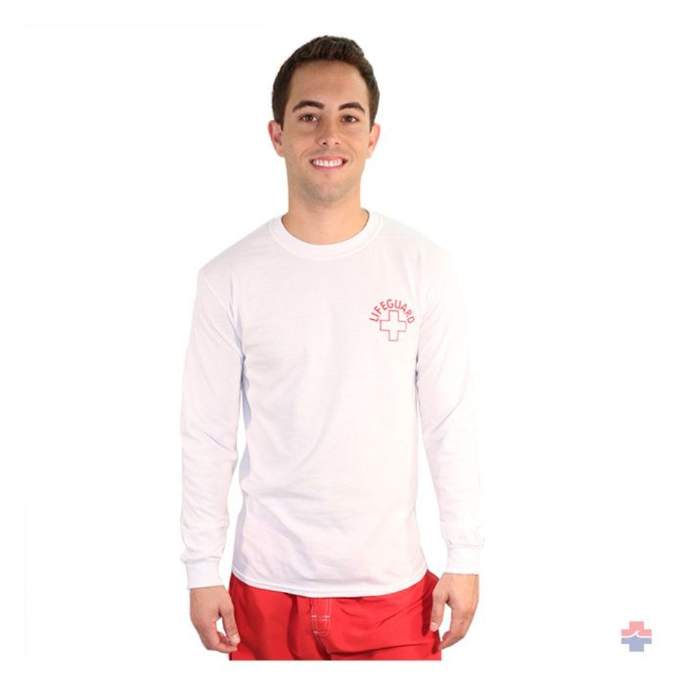 T-Shirt, Round Neck, Long Sleeve, Life Guard, White, 6174