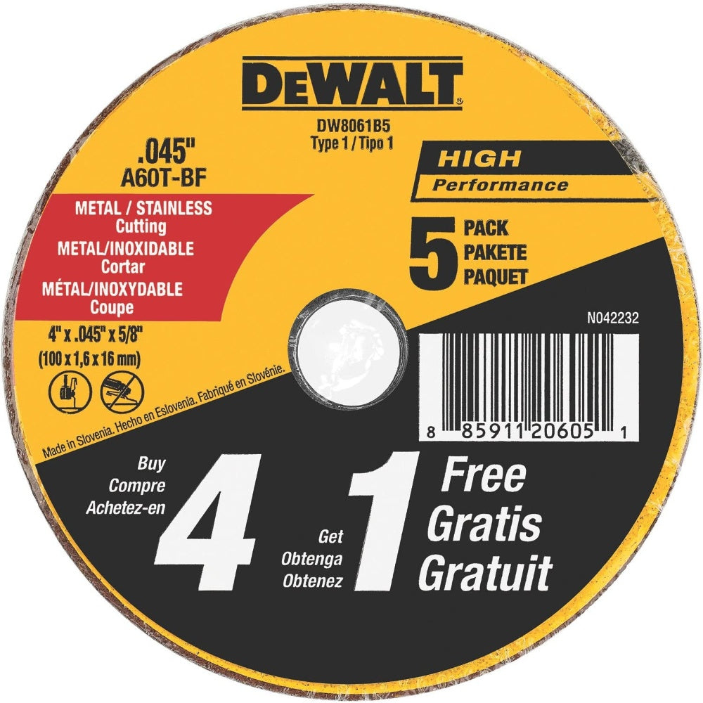 Blade, Metal And Steel Cutting Wheel, Dewalt,  4" X 0.045" DW8061B5