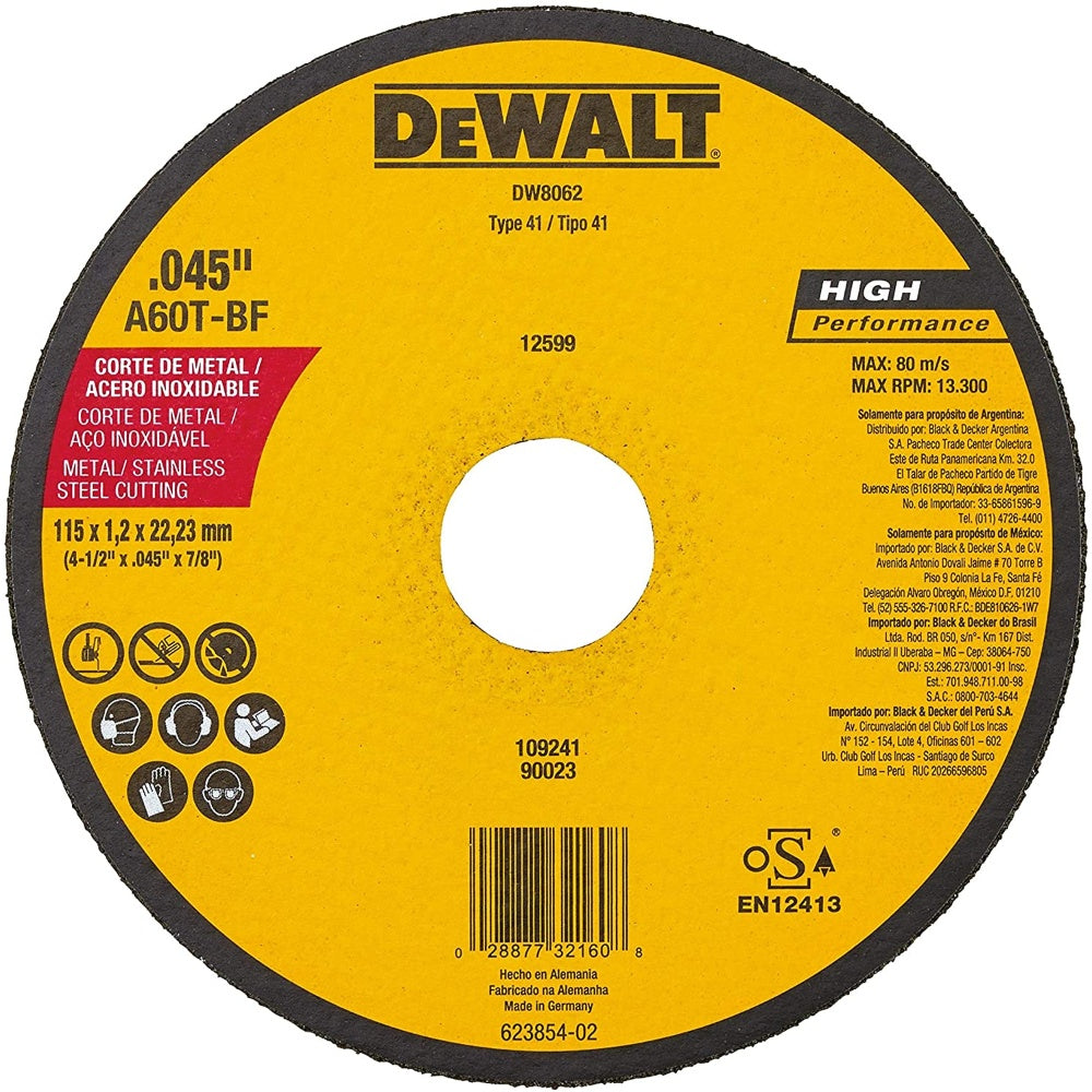 Abrasive Wheel, 4-1/2" Diameter, Dewalt,  DW8062