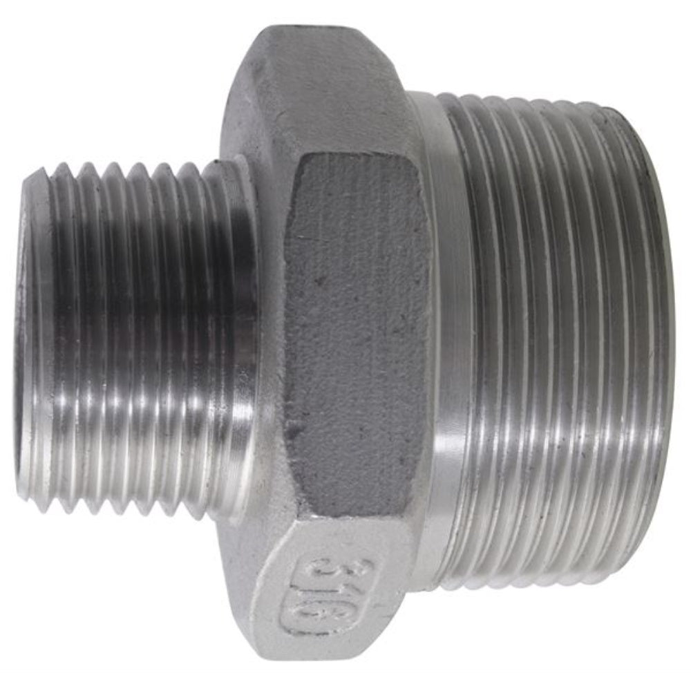 Reducing Nipple, Galvanized Or Stainless Steel; 1" X 3/4" Male X Male;  1" X 3/4" BSPT HEXAGON REDUCING NIPPLE MALE/MALE STAINLESS STEEL