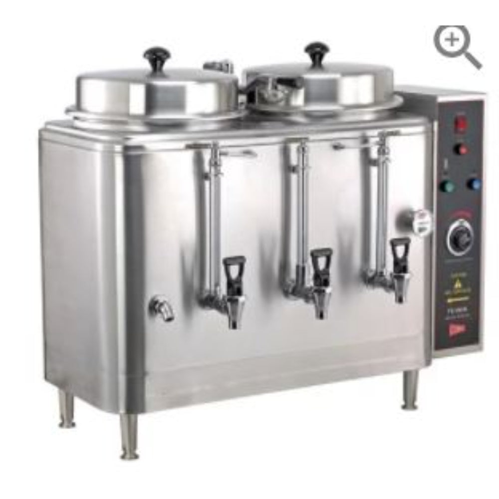 Automatic Twin Coffee Urn 
Capacity: 3.7 + 3.7 Gallon 
Voltage: 415/50/3 Ph 
Finishes: S/St 18/10 Aisi 304 
 CECILWARE CL100