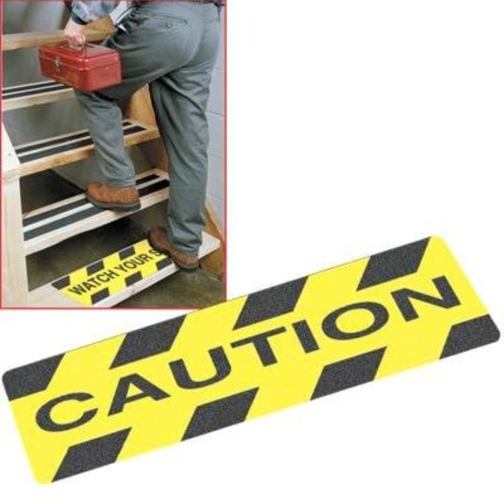 Tread, Nonskid, “Caution”, Yellow & Black, 6 X 24 Inches S-AD-STAIR1CAU