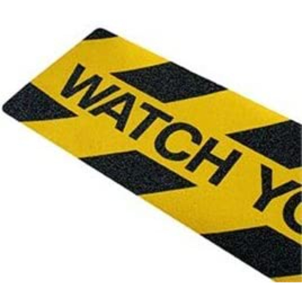 Tread, Nonskid, “Watch Your Step”, Yellow & Black, 6 X 24 Inches S-AD-STAIR1WAT
