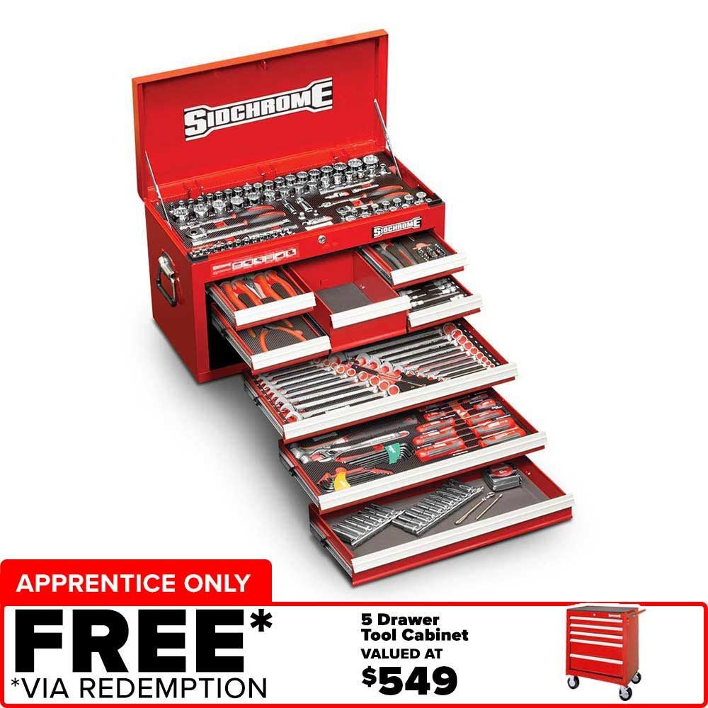 Tool Kit, General Mechanic’S, W/ 8 Drawer Tool Chest & 7 Drawer Trolley, 204 Pieces SCMT10158