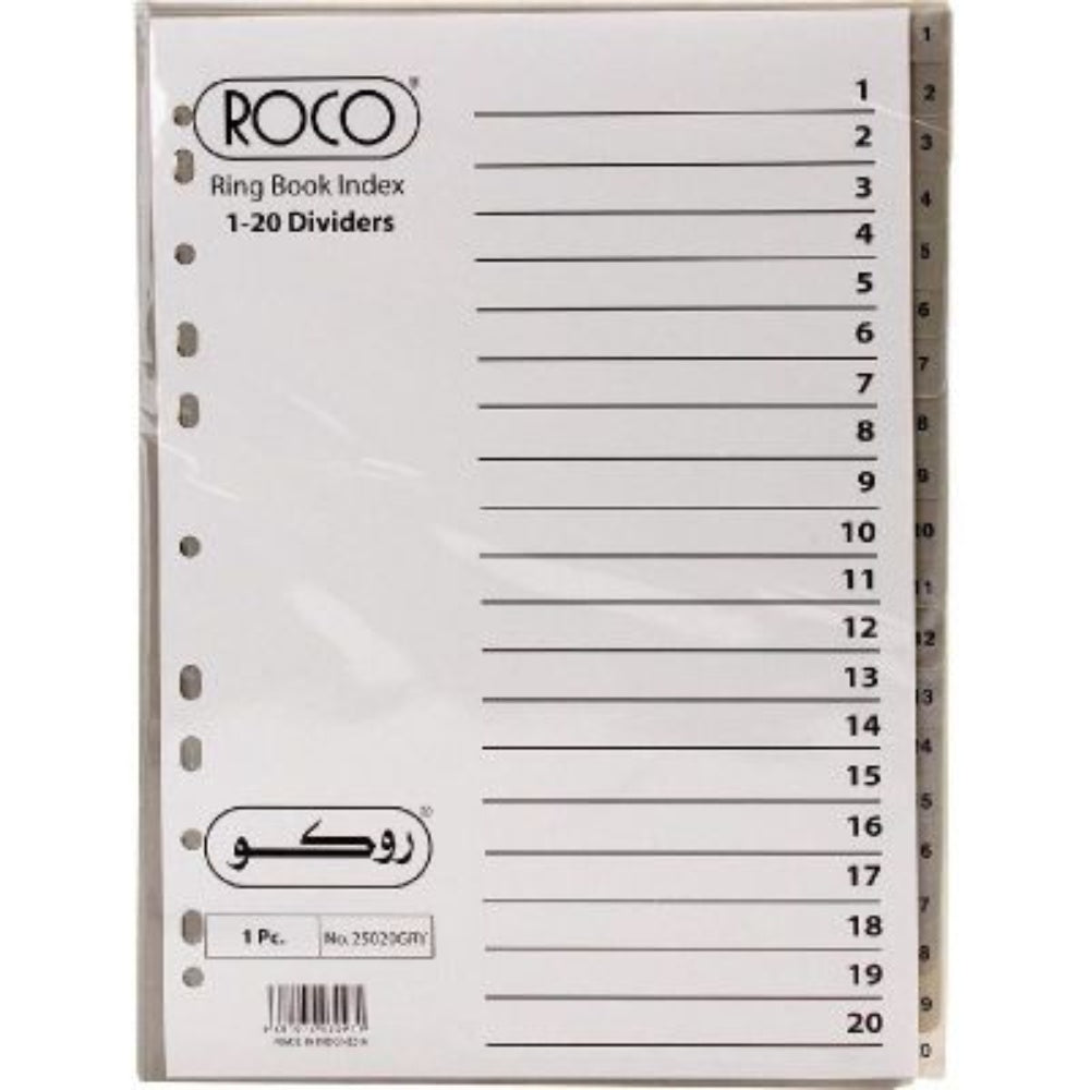 File Separator (Divider) /Dosya Seperatörü INDEX DIVIDER A4 1-20 GRAY, ROCO RQ-25020GRY