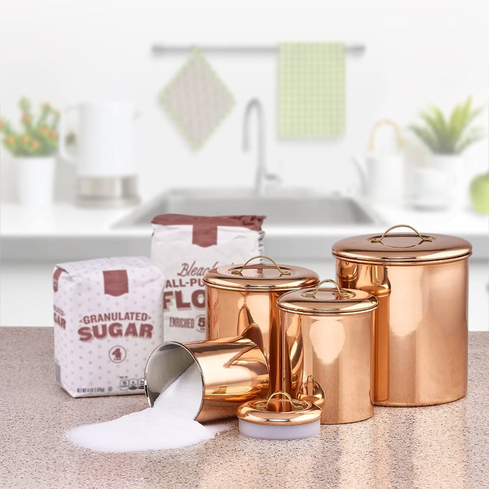 4 Piece Copper Plated Stainless Steel Canister Set , Capacities: 4 Qt, 2 Qt, 1.5 Qt & 1 Qt