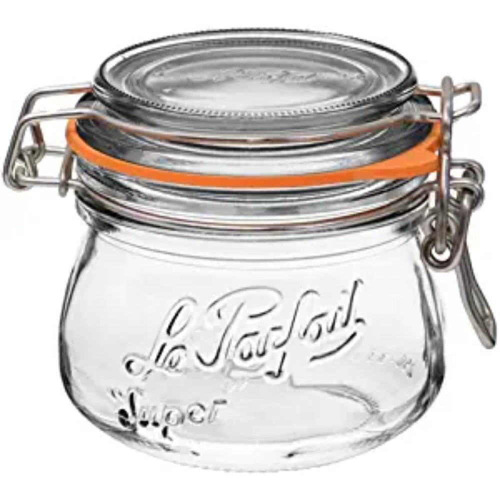 Le Parfait Super Terrine - French Glass Canning Jar W/Straight Body, Airtight Rubber Seal & Glass Lid, Stainless Wire, (500 Ml, 750 Ml, 1000Ml)