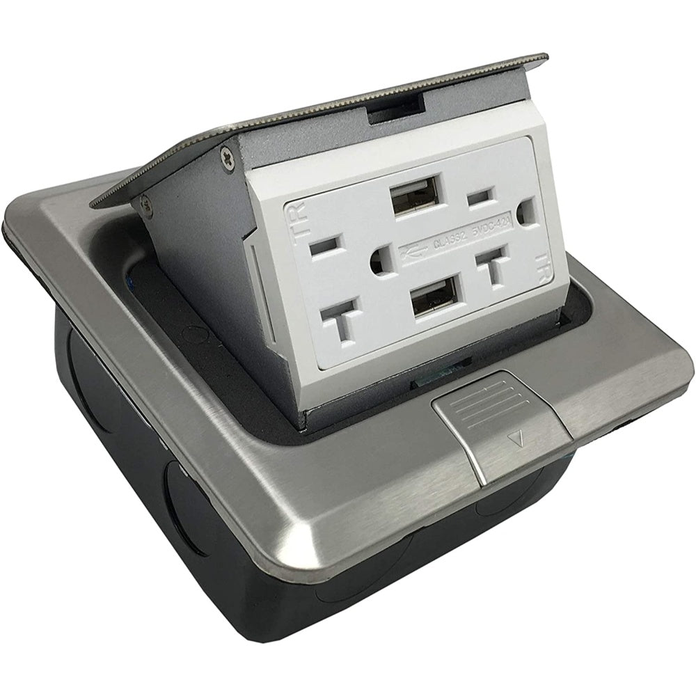 Switch, Box, Pop-Up, Floor, 2-Gang, Stainless Steel, Silver, 110-220V, 10-20A, SPU-52S