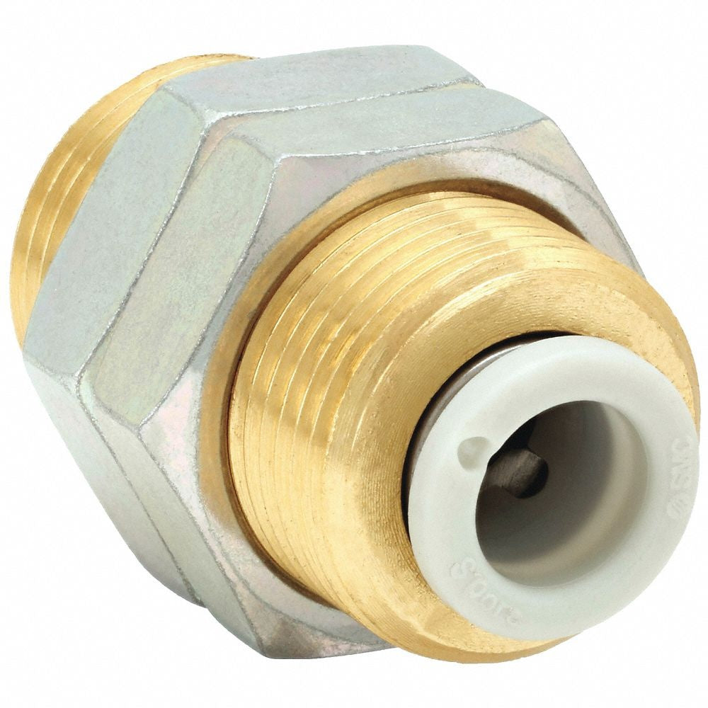 Union, Tube, Bulkhead, Polybutylene Terephthalate, Brass, White/Gray, 1/4 Inch, KQ2E07-00A