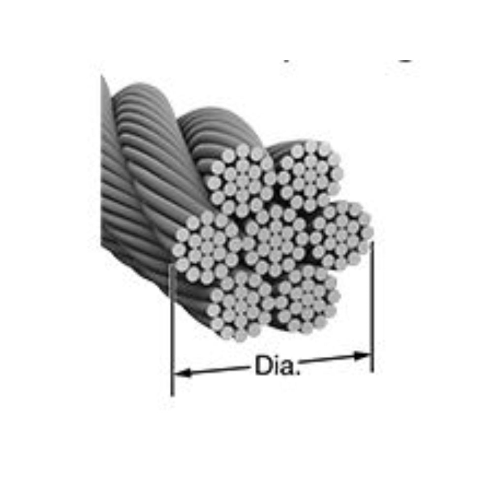 Rope, Wire, Size: 3/32 Inch Dia, Structure: 7X19 Strand Core, 3453T51