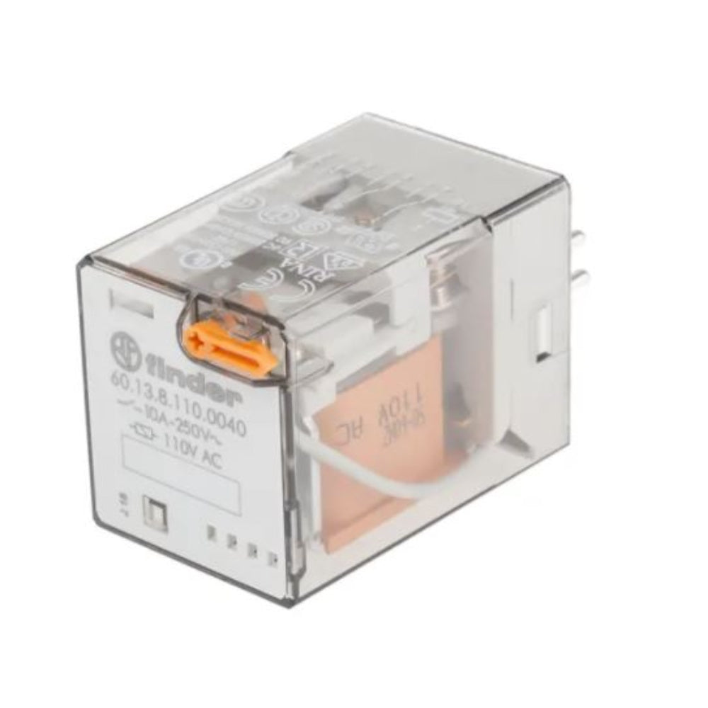 Finder, 110V Ac Coil Non-Latching Relay 3Pdt, 10A Switching Current Plug In, 60.13.8.110.0040