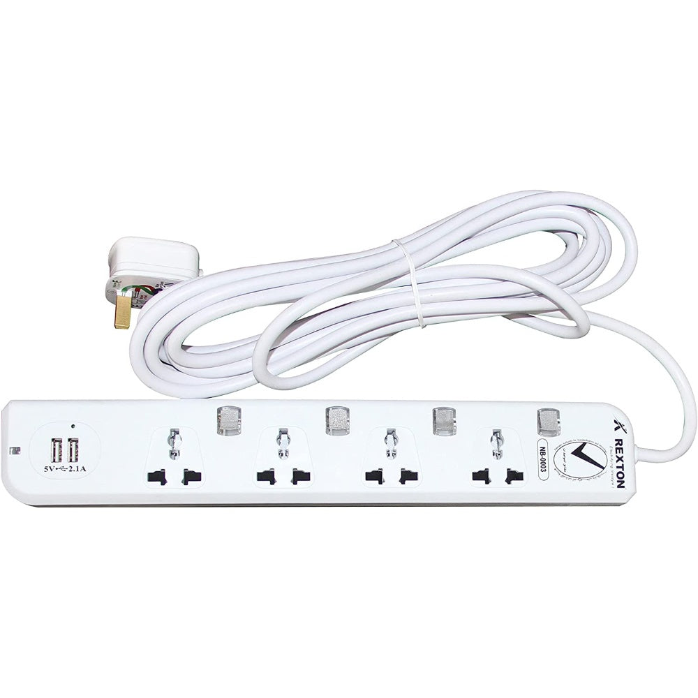 Cord, Extension, Heavy Duty 4 Gang, 13 Amps Switched Sockets White, SWFG44W-MP/ FC4136WHI + 4 METER CABLE + 646WHI
