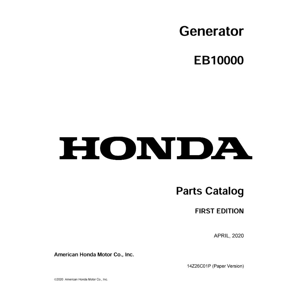 Eb10000 Generator Parts Catalog, 14Z26C01P
