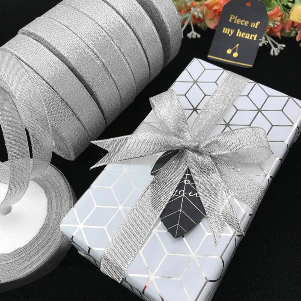 Glitter Metallic Taffeta Ribbon Diy Christmas Party Wedding Gift Wrap Bow Craft, 0.47" H X 3600" W X 0.2" D Size Color: Silver, SKU: W003041189