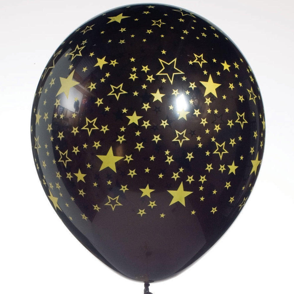 Black With Gold Stars Around Balloons, Pkg/100, BL1STH-BKG
