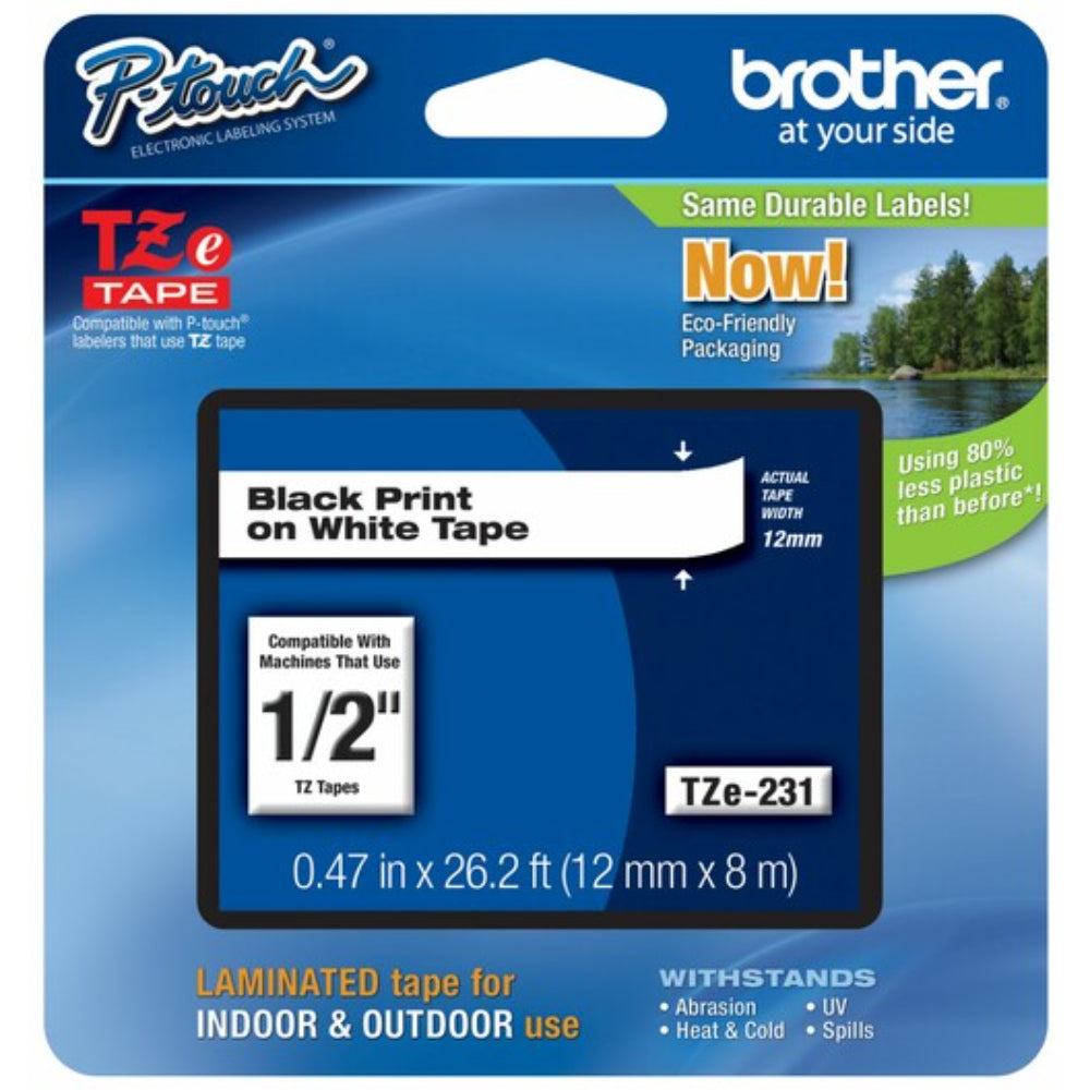 Tape, Labeling, Black On White, 1/2 Inch X 26 Feet, TZ231, BRTTZE231