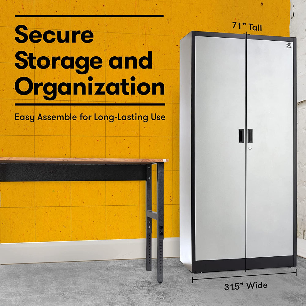 Custom Fabricated Heavy Duty Steel Cabinet, Two Swing Doors & Locking Facility, 3 Racks, Black/Grey/Beige
