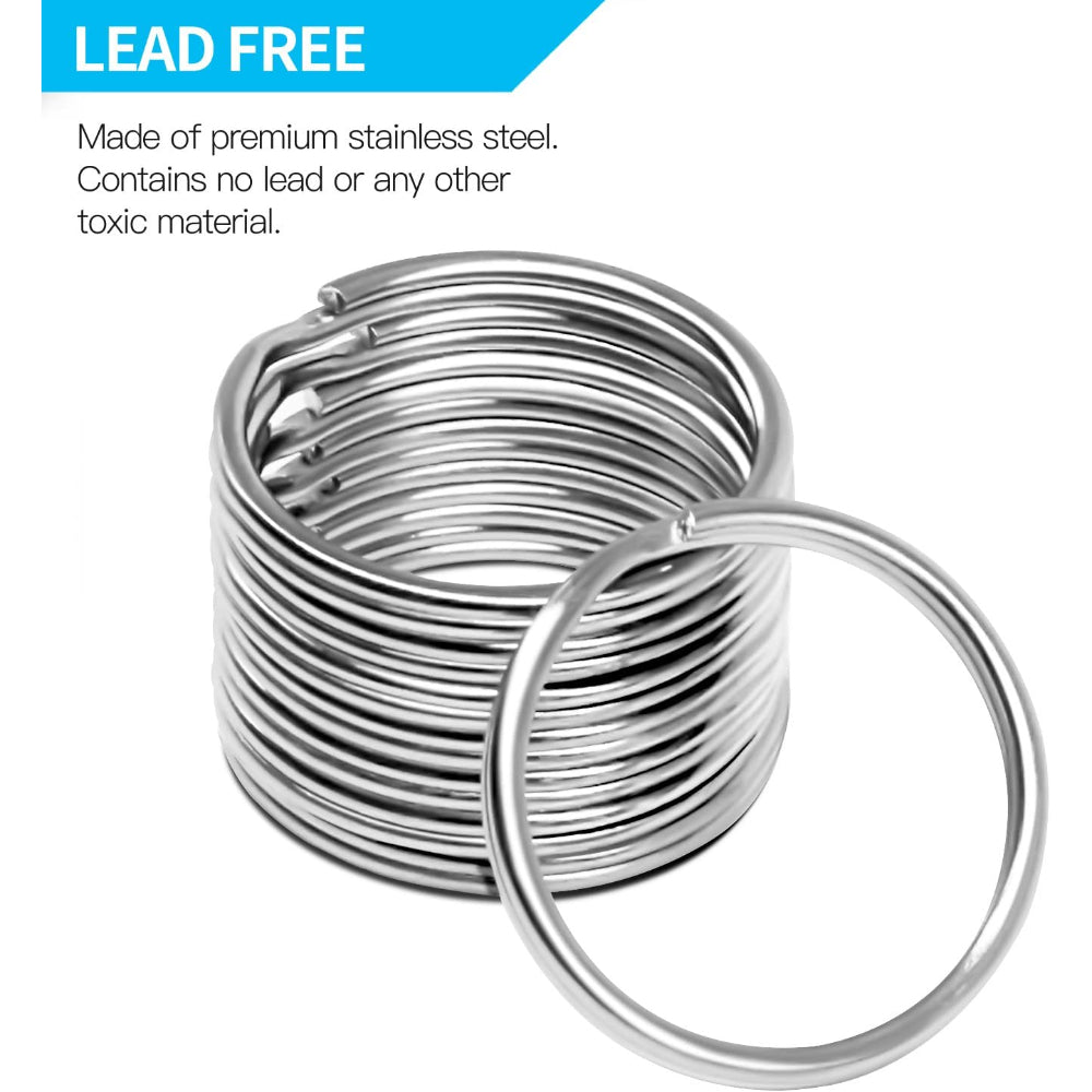 Lead Free Nickel Plated Steel Round Split Ring Key Rings - Bulk Pack Of 100-1" 25Mm Diameter, KR-25006
