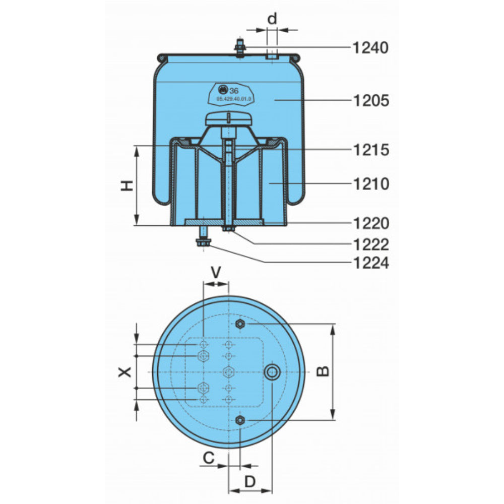 Air Bag, Air Suspension 180 X 311X 530 Mm, 05.429.43.48.0