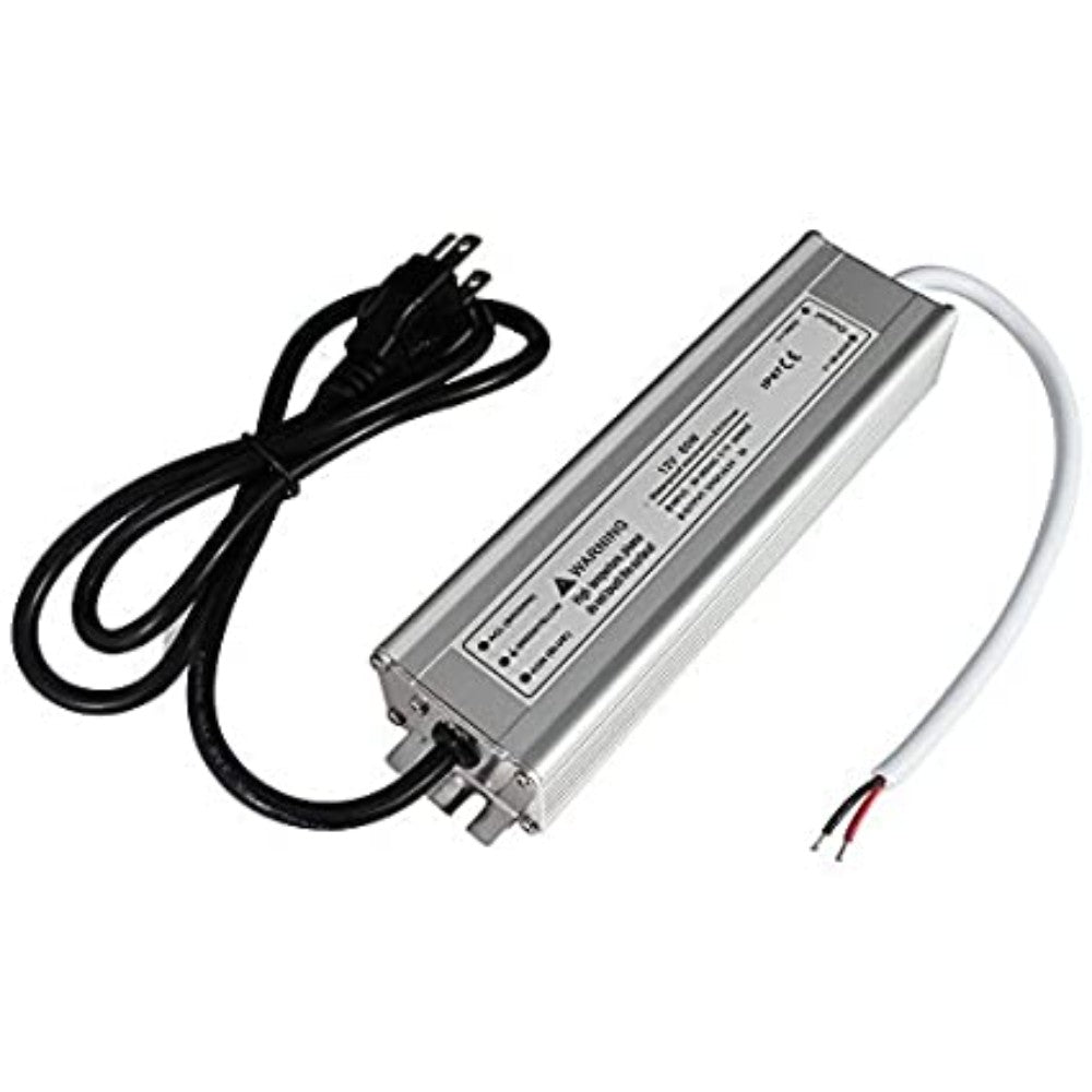 LightingWill Waterproof IP67 LED Power Supply Driver Transformer 60W 110V AC to 12V DC Low Voltage Output with 3-Prong Plug 3.3 Feet Cable for Outdoor Use TK12030/  HKWPS12V60W