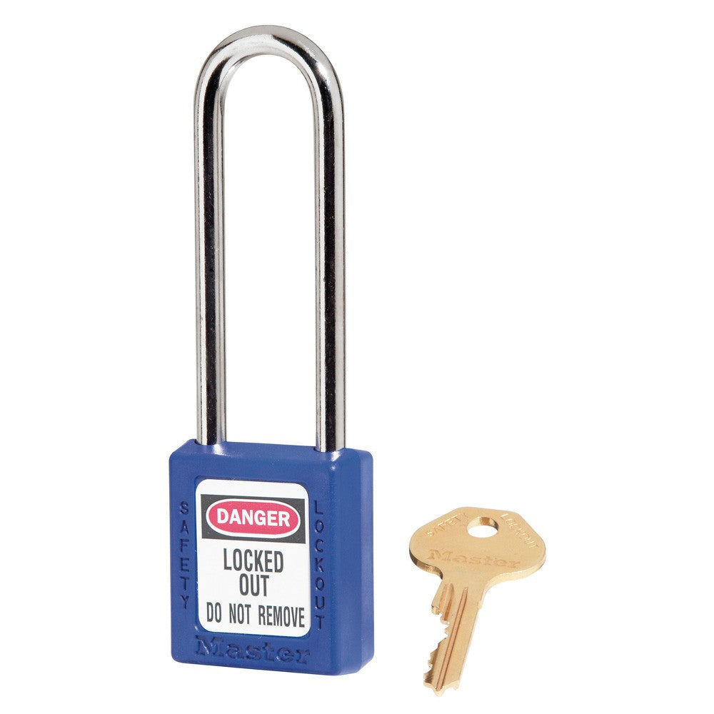 Padlock, Blue, Brass, Blue Zenex™ Thermoplastic Safety Padlock, 1-1/2In (38Mm)With 3In (76Mm) Shackle 410Ltblu