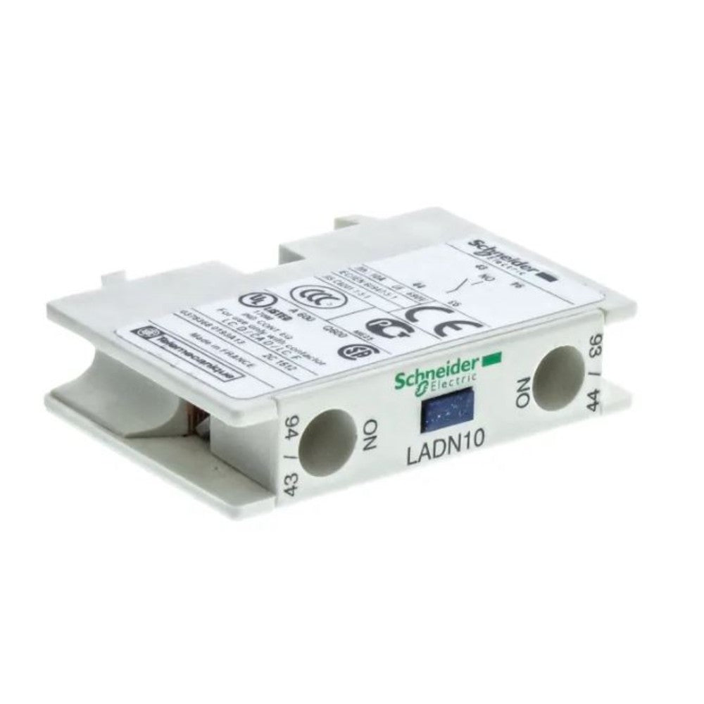 Auxiliary contact block, TeSys D, 1NO, front mounting, screw clamp terminals LADN10