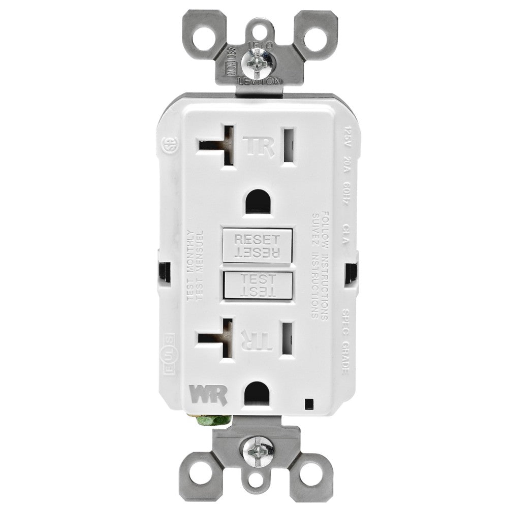 Connector, Receptacle, Electrical, Thermoplastic, White, 2 Poles, 125 V, 20 Amps, 3 Wire R92-Gfwt2-0Kw