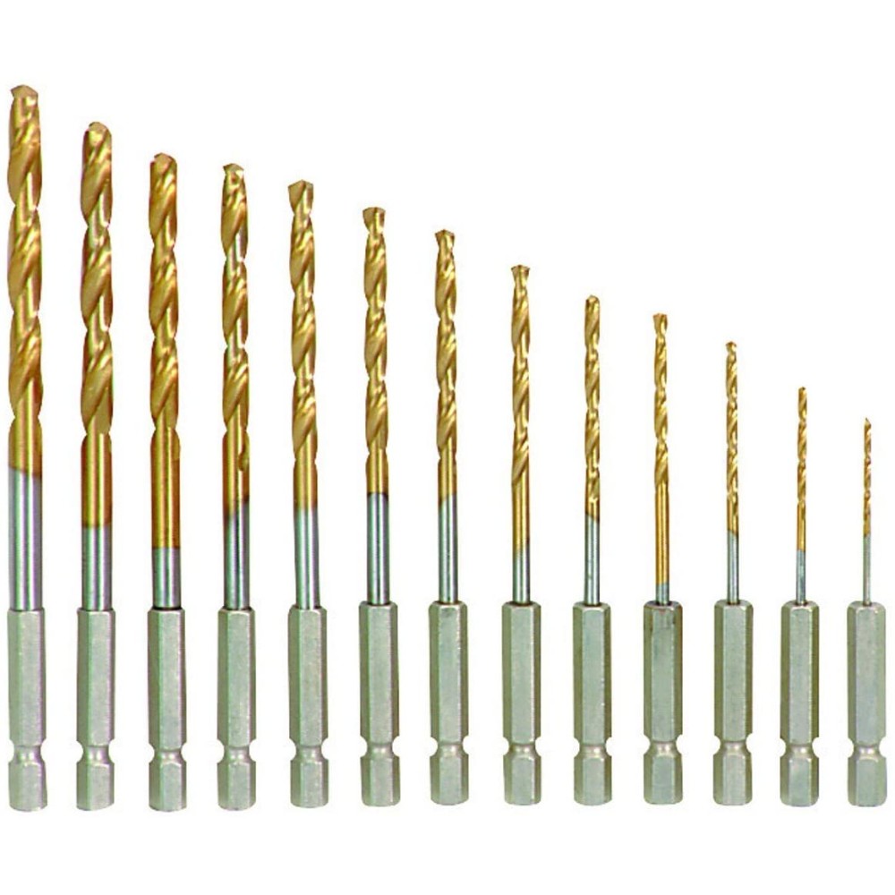 Drill Bit Set, Twist, High Speed Steel, 13 Pieces 61621