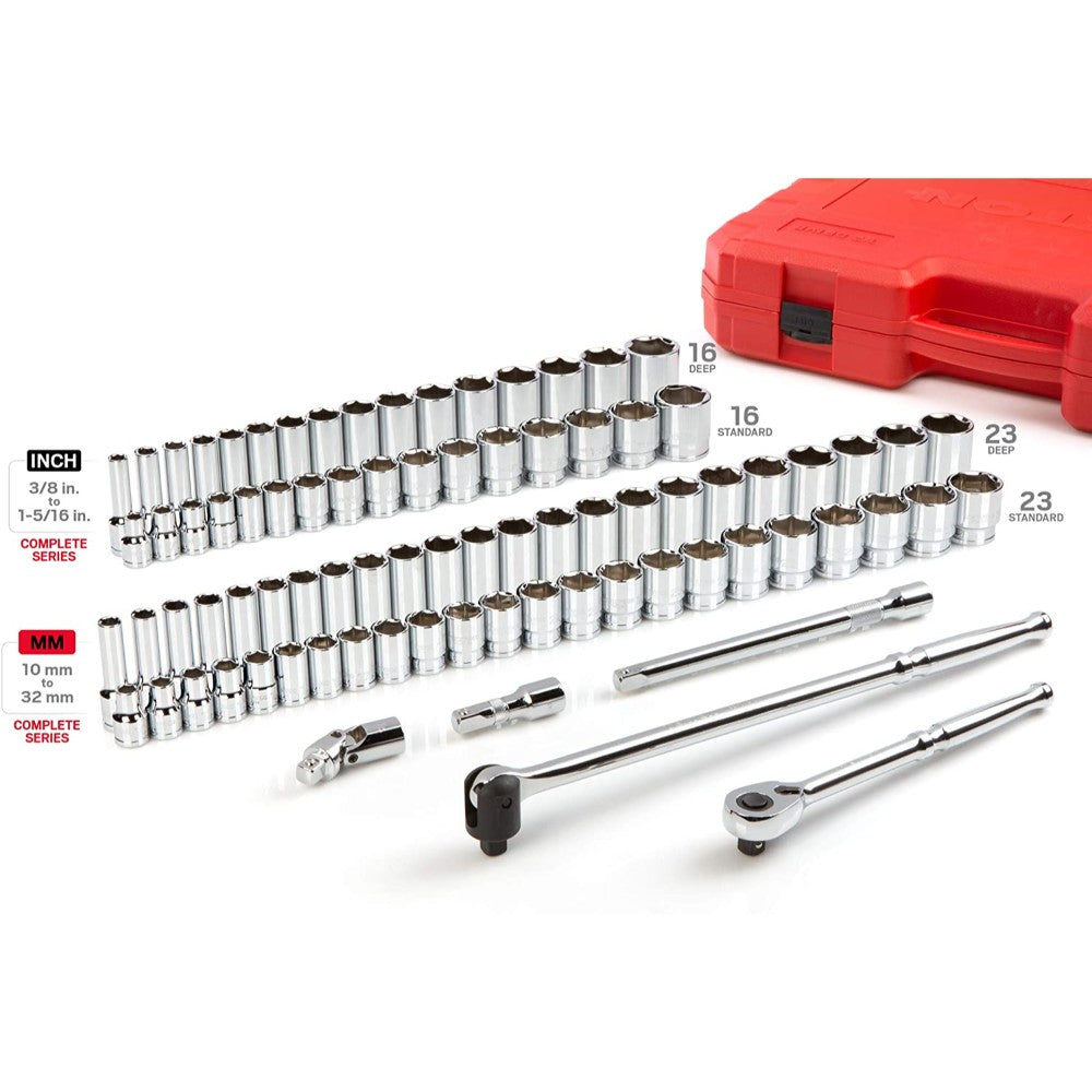 Socket Set, Socket Wrench, 6 Point, 1/2 Inch, 84 Pieces Skt25302