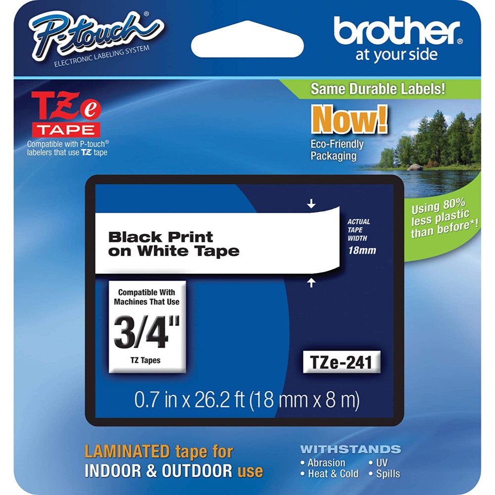 Label Tape, Pressure Sensitive Adhesive, Laminated, Black On White, 18 Mm Tze-241, Tze-241