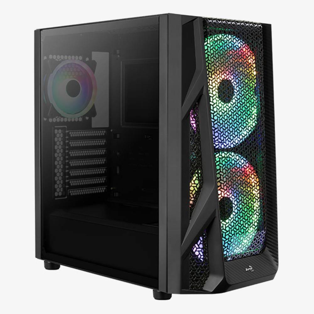 AEROCOOL CC AirHawk Duo-G-BK-v1/Duo Fan x 3, USB3.0 x 2-Glass Edition-Black - TagTorch
