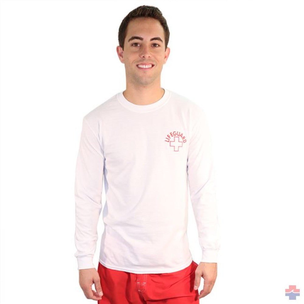 T-Shirt, Round Neck, Long Sleeve, Life Guard, White, Lg 6174
