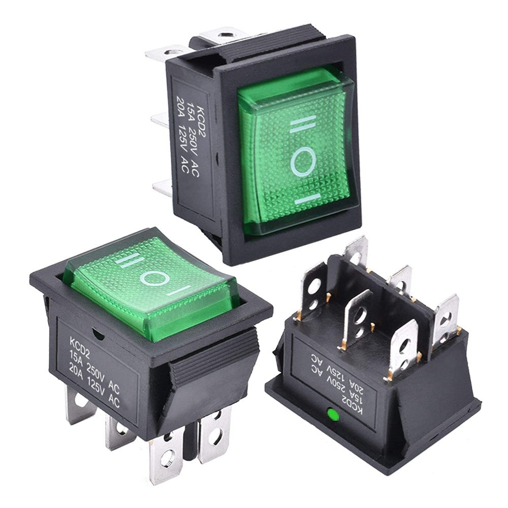 Switch, Rocker, Green Light, 12V, 1.9 X 1.8 X 0.9 Inches 371104
