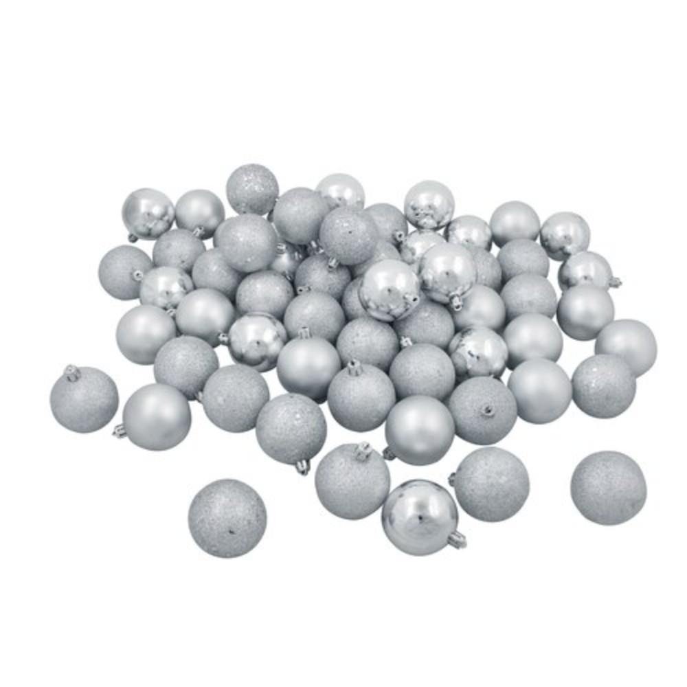 60Ct Silver Splendor Shatterproof 4-Finish Christmas Ball Ornaments 2.5" (60Mm) NORTHLIGHT LJ35422 - TagTorch