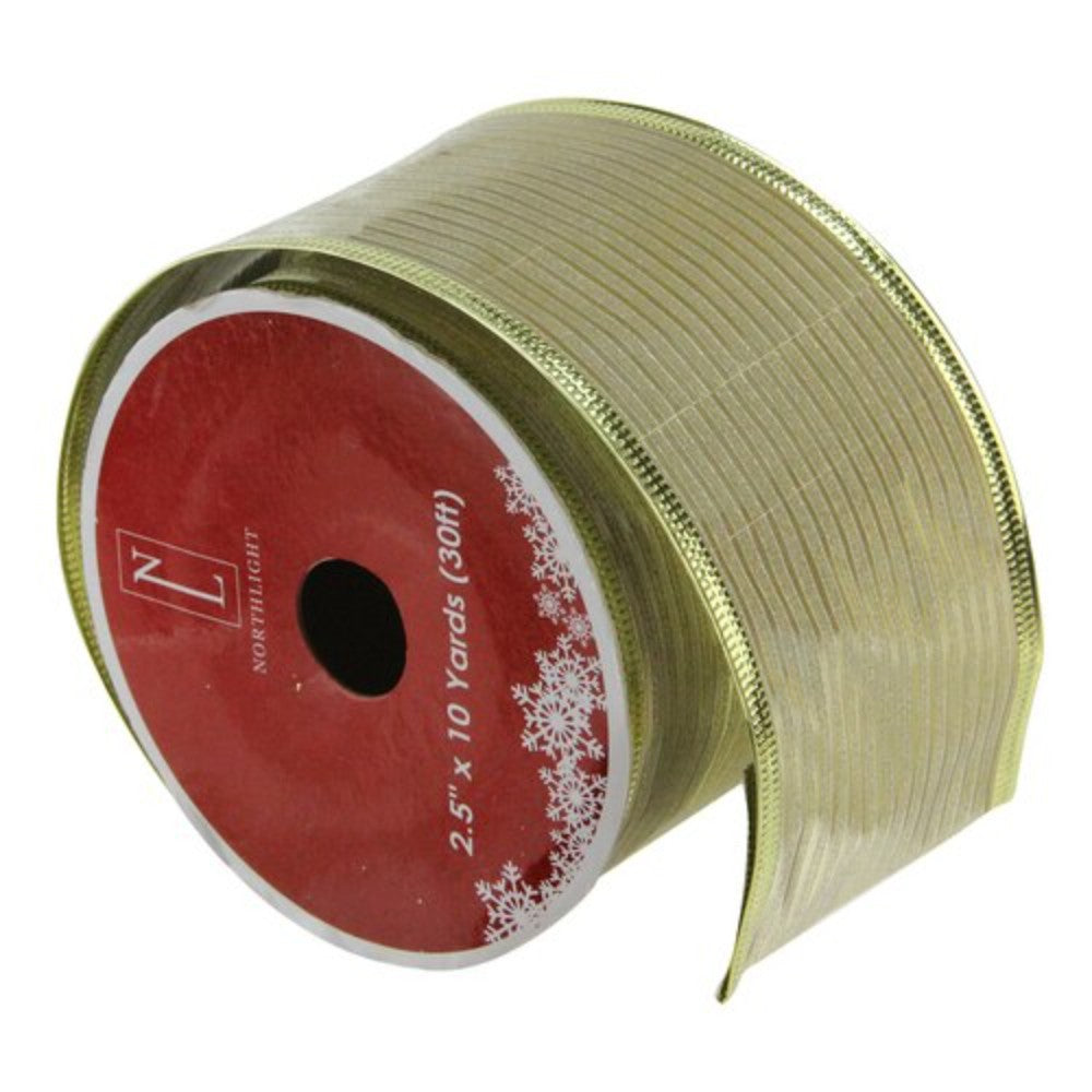 Pack Of 12 Shimmery Gold Horizontal Wired Christmas Craft Ribbon Spools - 2.5" X 120 Yards Total NORTHLIGHT J04111