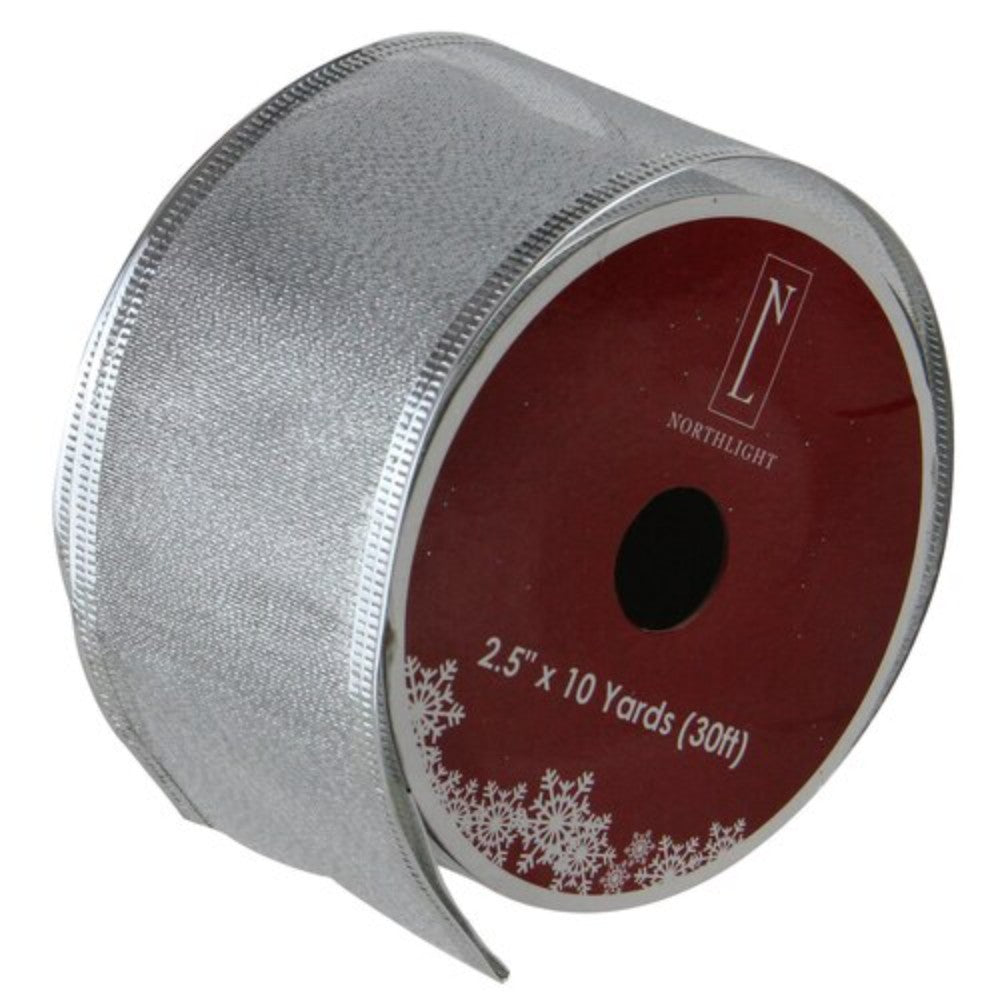 Pack Of 12 Textured Silver Wired Christmas Craft Ribbon Spools - 2.5" X 120 Yards Total NORTHLIGHT J04106