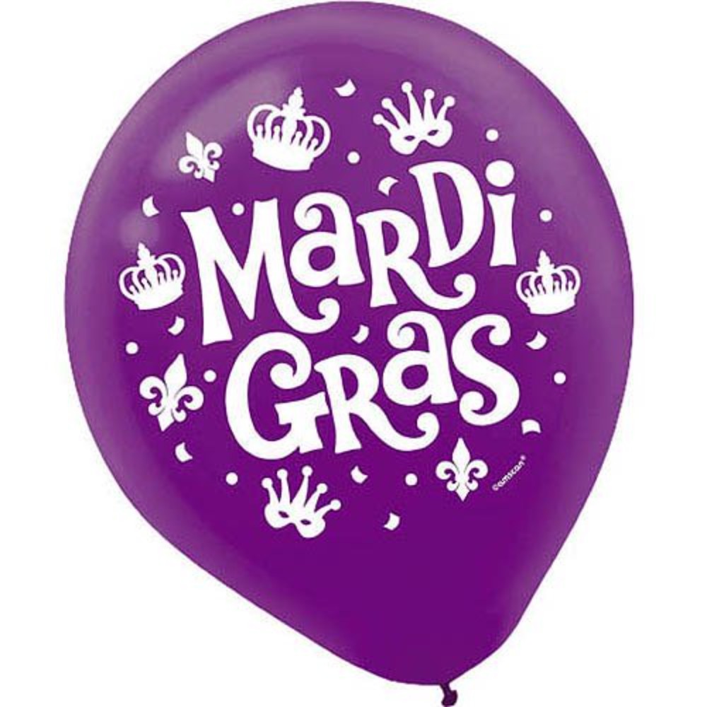 Mardi Gras Latex Balloons, Pkg/15 MDGBLB